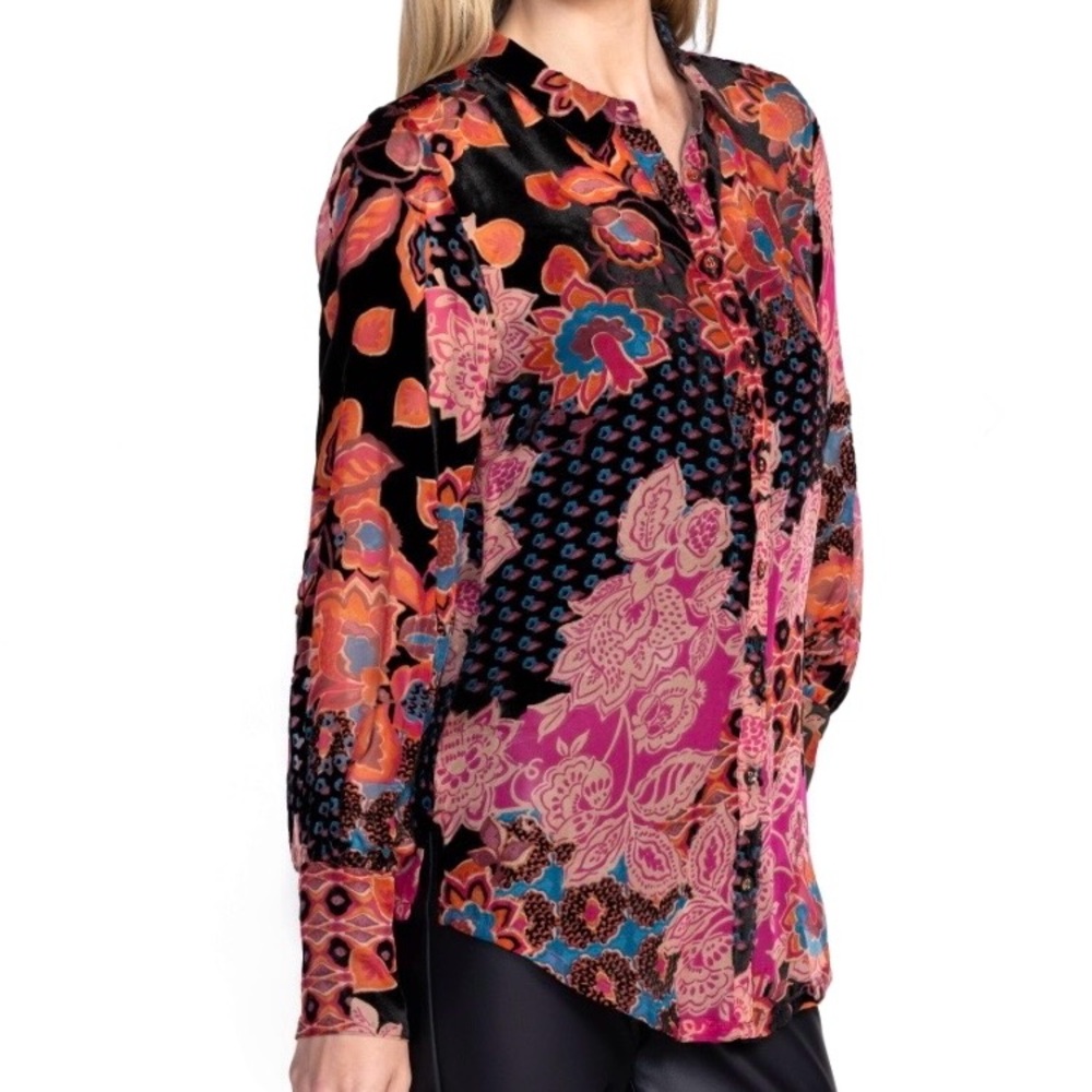 NEW Johnny Was Yrene Burnout Blouse Alvarado w/ Tank Top Velvet Silk Black Sz S - Picture 2 of 16